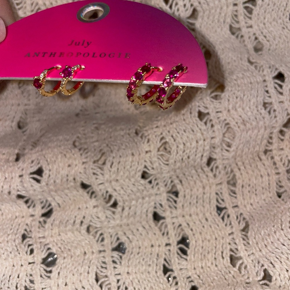 Anthropologie Pink and Gold Hoop Earrings